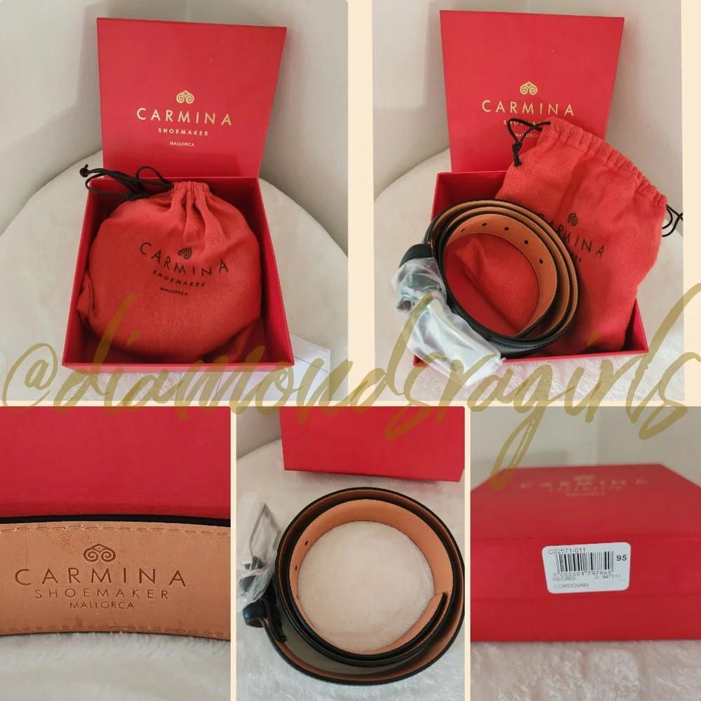 CARMINA Shoemaker Mens Cordovan Leather Belt Black Sz. 38/95 35MM New In Box